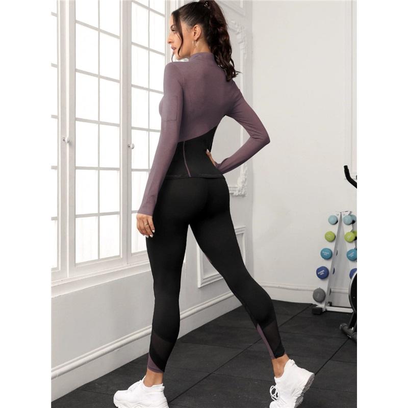 Womens Sports Suit Autumn Winter Long Sleeve Slim Fit Seamless Yoga Outfit Outdoor Running Set