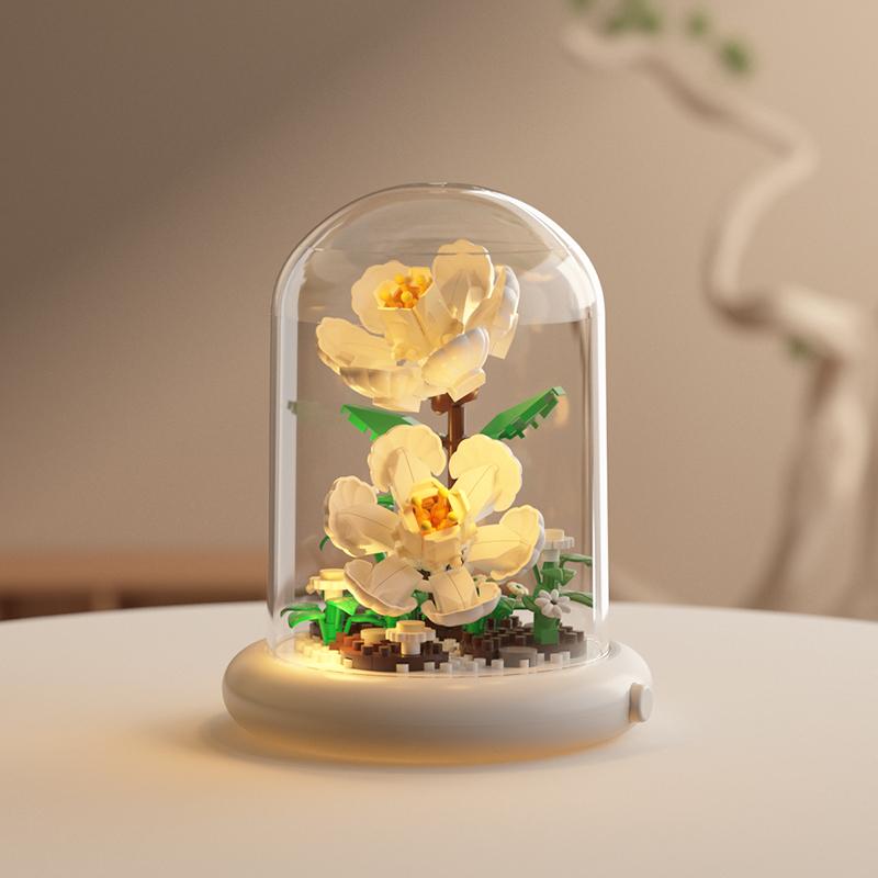 City Creativity Potted Plant Tulip Lily Gardenia Rose Micro Building Blocks Bricks Model Home Decoration Toy For Kids