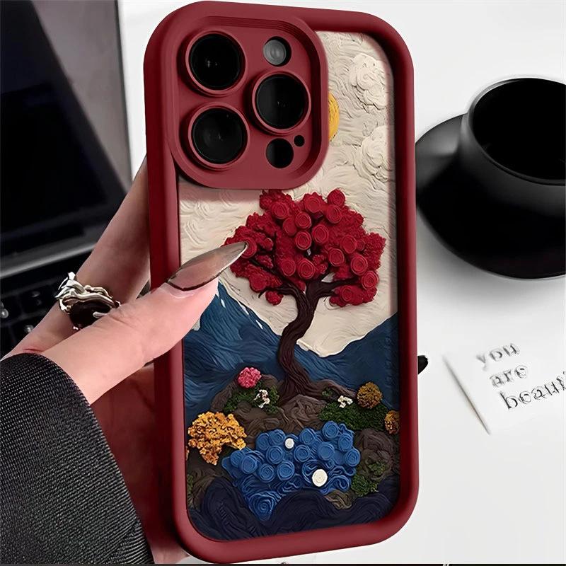 Oil Painting Mountains and Rivers Flowers iPhone17Promax Mobile Phone Case Ladder for Apple 16promax All-inclusive Tianyan