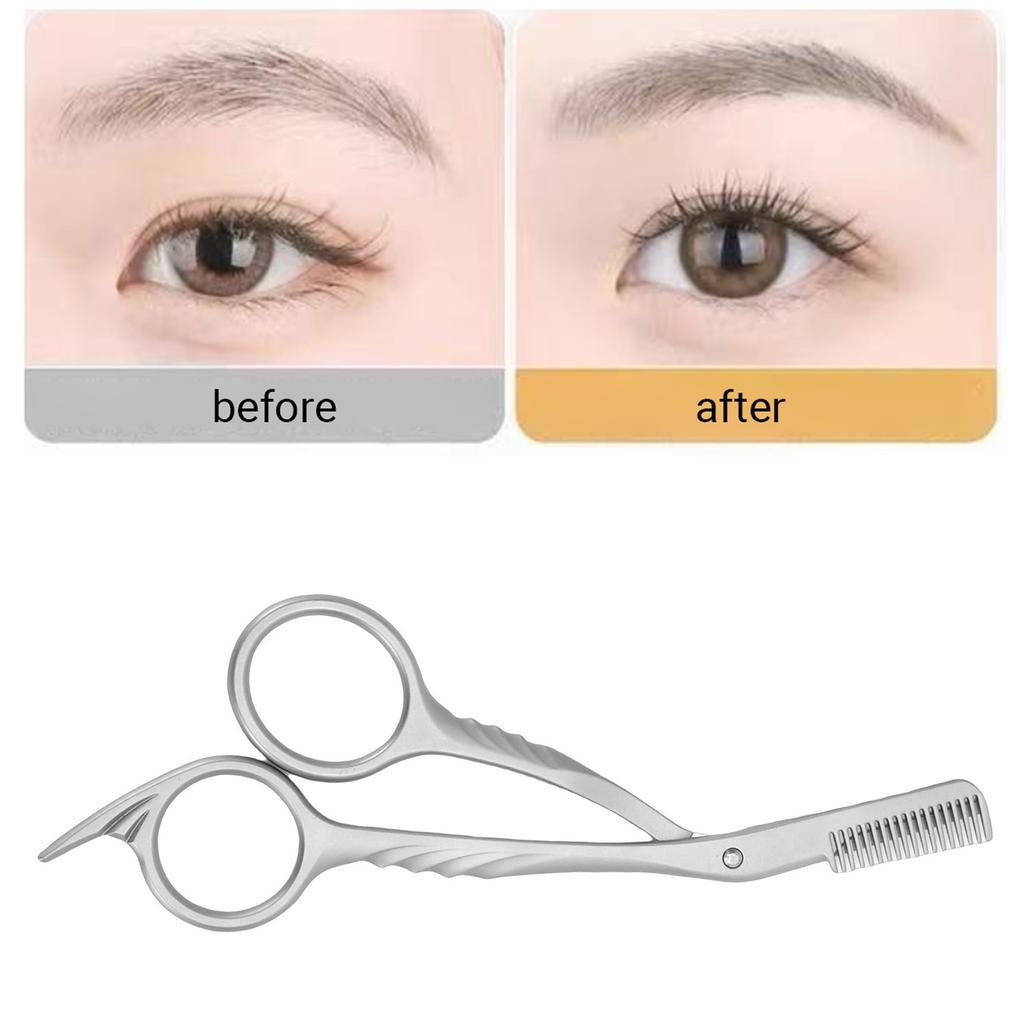 2 in 1 Eyebrow Scissors with Comb Ergonomic Handle Stainless Steel Brows Trimmer for Men Women