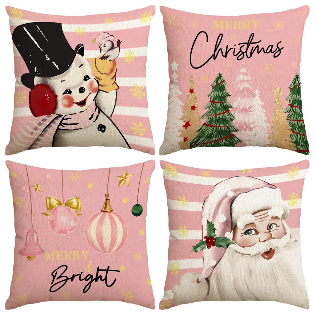 1/4Pcs Santa Claus, Snowman, Patterned Printed Pillowcase, Sofa Cushion Cover, Christmas Decoration, (Without Pillow Core)