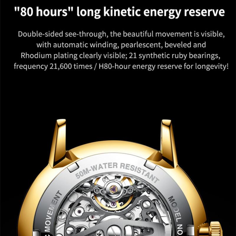 OUPINKE Men's Watch Automatic Mechanical Watch Hollow Business Waterproof Machine High-end Watch