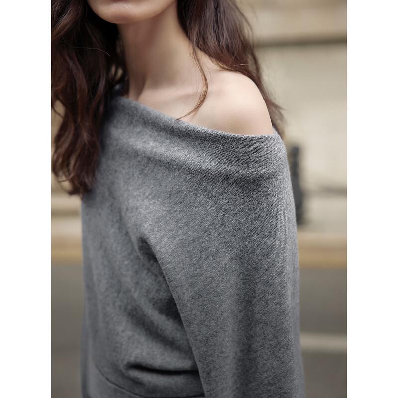 ELLE Women's Lambswool Off-Shoulder Knit Sweater