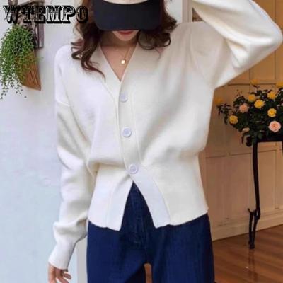 Damenpullover V-Ausschnitt Strickjacke Herbst und Winter Taillenbetonender Kurzer Pullover