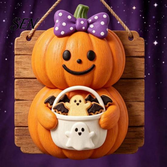 Holiday Party Supplies Vintage Wooden Halloween Welcome Door Hanger, Pumpkin Ghost Skull Witch Wall Skeleton Home Decor Sign, Farmhouse Hanging
