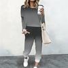 Damen Oversized Rundhals-Sweatshirt und Elastische Taille Gerade Hose Zweiteilige Gemütliche Haus-Loungewear