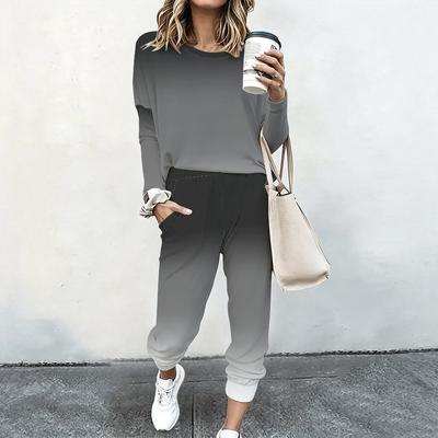 Female Oversized Crew Neck Sweatshirt And Elastic Waist Straight Trousers Two Piece Cozy Home Loungewear