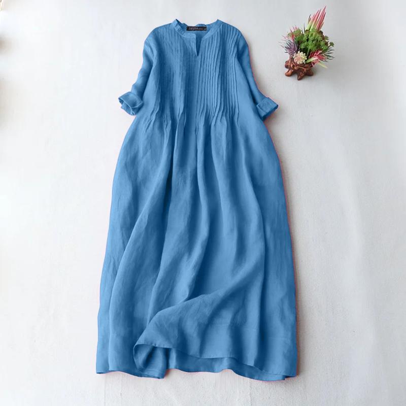 

ZANZEA Women Long Sleeve Pleating Casual Loose Tunic Long Dress 4XL синий