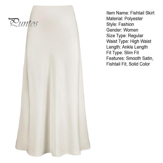 Spring Summer Maxi Skirt Women High Waist Silky Texture Long Skirt Solid Color Smooth Satin Fishtail Long Skirt