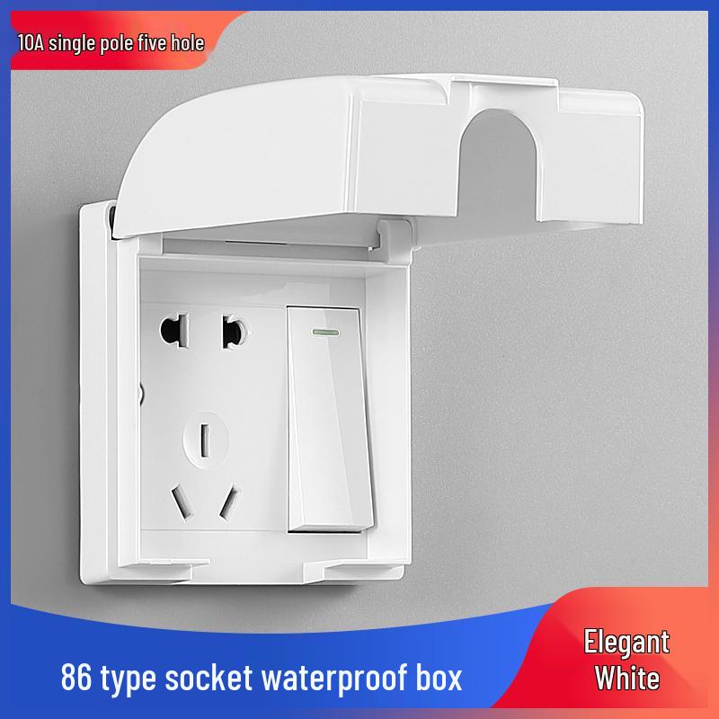Type 86 Waterproof Outdoor Recessed Socket with Protective Cover, Surface-Mounted, Single Gang, 16A, 5-Hole Switch Panel