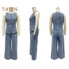 Women's Denim Outfits Sleeveless Casual Button Down Sleeveless Tank Top Vest High Waist Wide Leg Jean Pants