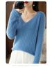 Women's V-Neck Ribbed Knit Pullover – Slim-Fit Wool Top for Spring & Autumn 2025