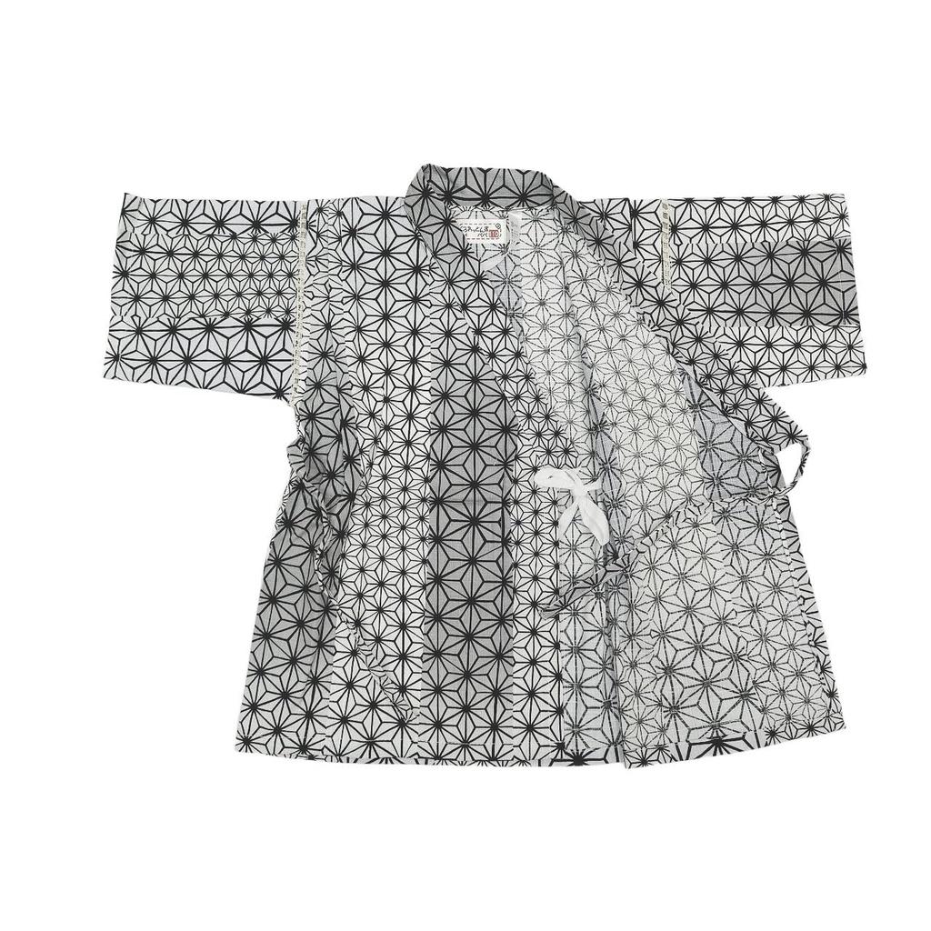 Jinbei Set and Made with Japanese Hemp Leaf 130cm Boys' (Top Bottoms) Fabric, 100% Cotton, Pattern, Black,