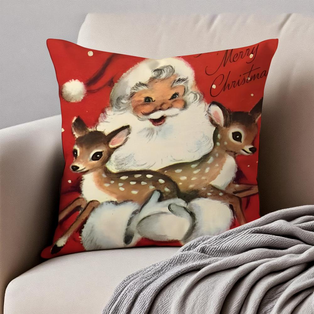 Christmas Cushion Cover Pillowcase Antidustmite Invisible Zipper Short Plush Sofa Cushion