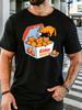 Unisexs Royal Blue Crew Neck Tee Kitten Nuggets Fast Food Box Graphic Print Loose Summer Street Casual Daily Basic Short Sleeve Top
