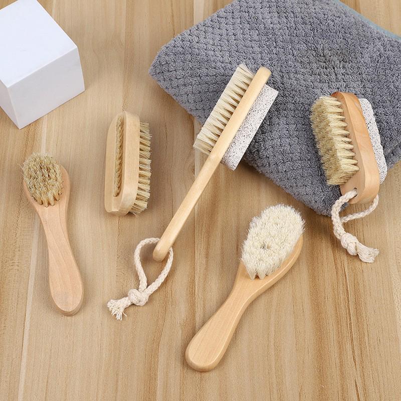 Hemu Boar Bristle Face & Bath Brush - Single-Sided for Face Wash, Back Scrub, and Nail Cleaning