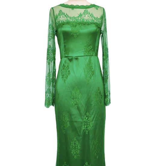 Långärmad Båthals Höftomslag Fisksvansfåll Brudtärneklänning Elegant Virkad Spetslappverk Genomskinlig Maxiklänning Damkläder