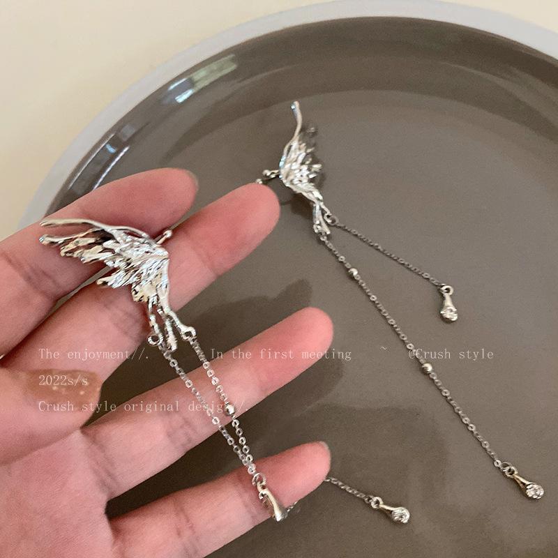 Angel Wings Ear Clips For Women INS Niche Advanced Cold Wind Tassel Butterfly No Ear Piercings Ear Bone Clips