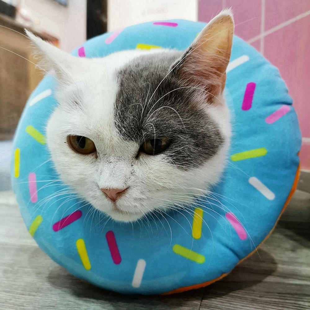 Adjustable Cat Recovery Collar, Cute Cat Donut Collar, Soft Cone Collars for Cat, Wound Healing Protective Cone After Surgery
