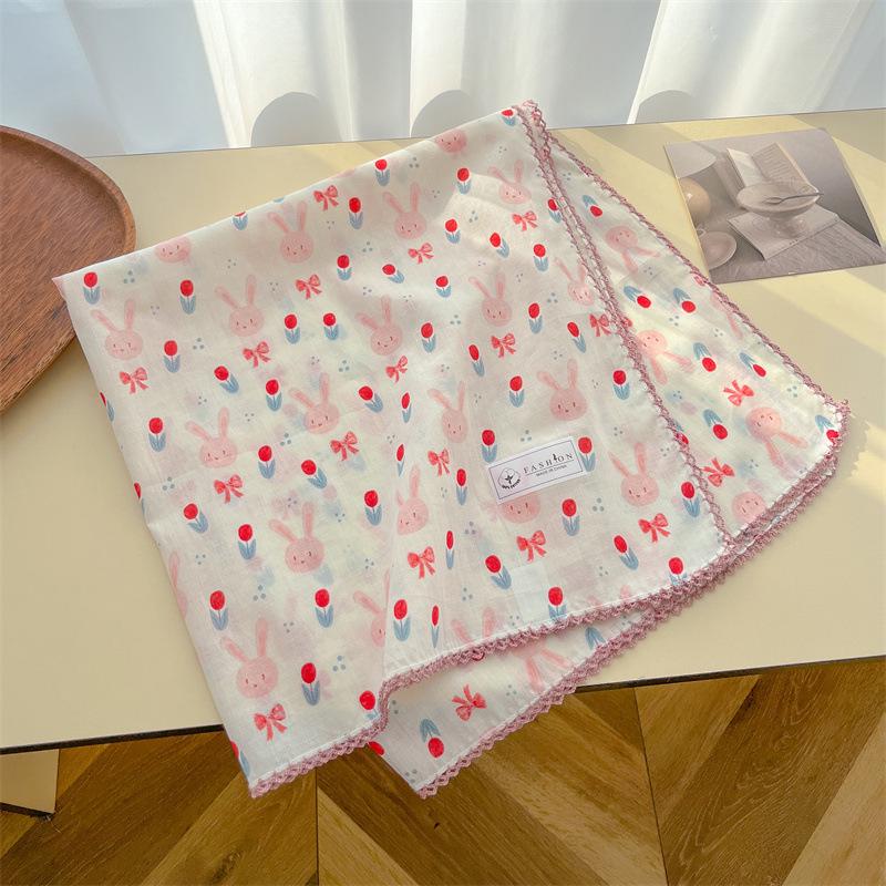 Women's Retro Floral Silk Cotton Scarf: Black Rice Square, Hair Band, Neck Warmer, Headscarf - Spring/Summer.