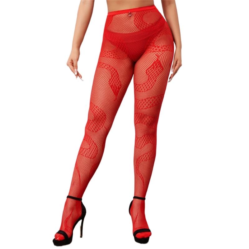 Women Halloween Rhinestones Fishnet Pantyhose Snake Patterned Hollowed Out Mesh Tights Stockings Cosplay Party Hosiery
