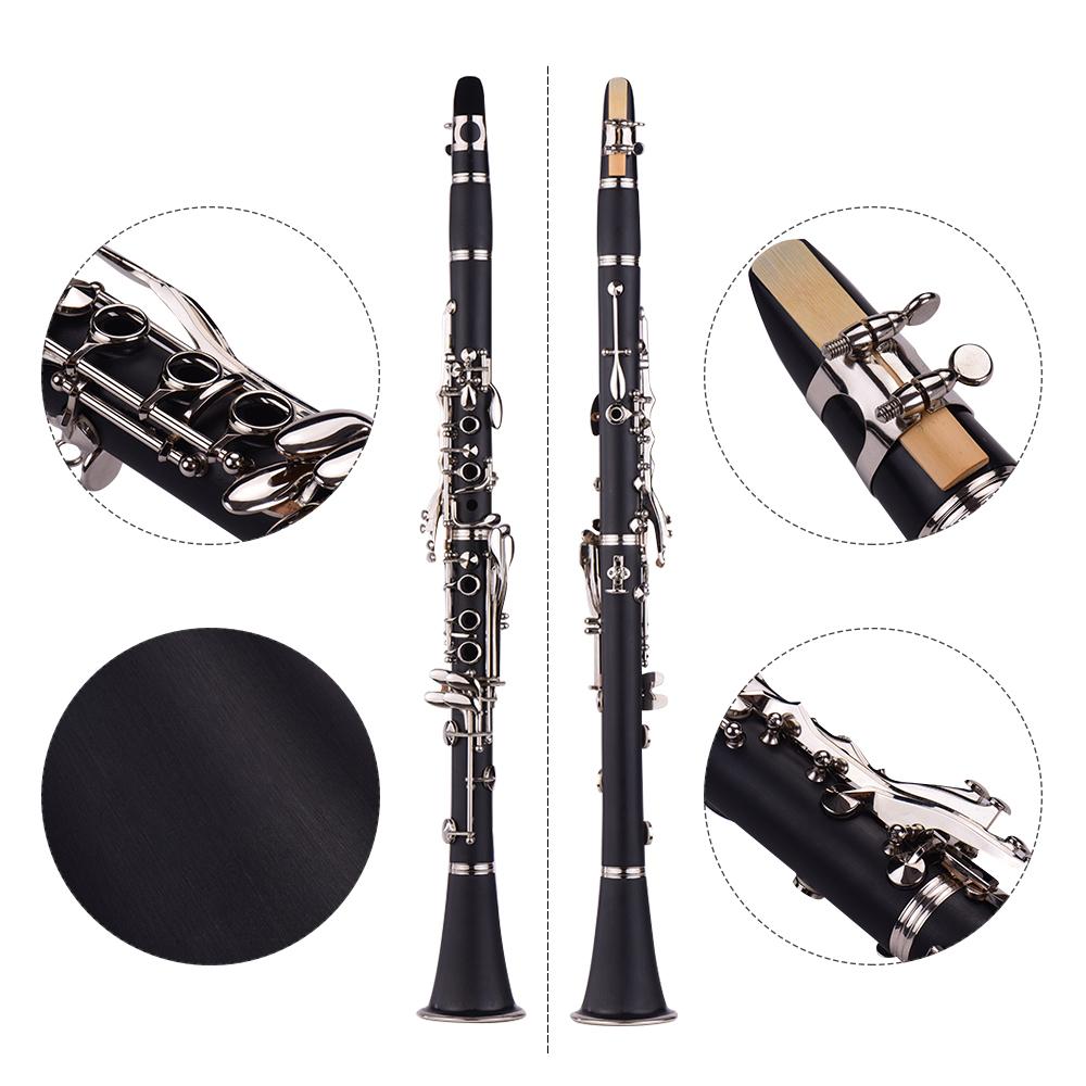 ABS 17 Key Clarinet Bb Flat with Carry Case Gloves Cleaning Cloth Mini Screwdriver Reed Case 10pcs Reeds Woodwind