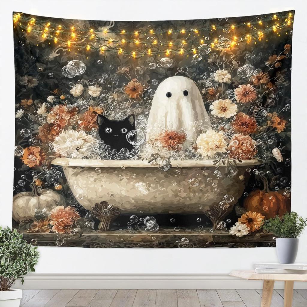 Halloween Boho Moth Tapestries Gothic Nature Wall Tapestry Boho Exotic Vintage Floral Black Wall Art For Kids Teens Youth Women