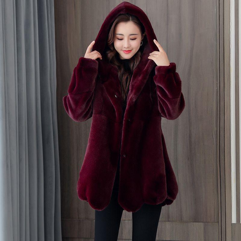 Winter new fashion imitation mink fur imitation coat medium mother hooded jacket thickened women's pendulum