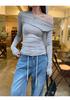 2026 Autumn Off-Shoulder Long-Sleeve Korean Style T-shirt for Women - Simple and Elegant