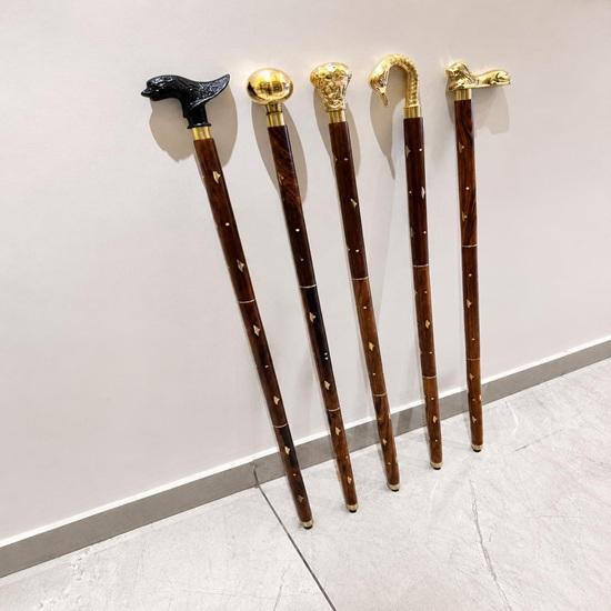 Victorian Walking Cane Set of 5 Brass Handle Wooden Antique Style Canes