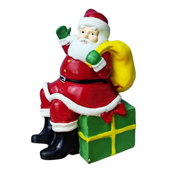 Santa Claus Figurine Christmas Tabletop Resin Santa Sculpture with Gift Bag for Mantle Bookshelf Home Decor