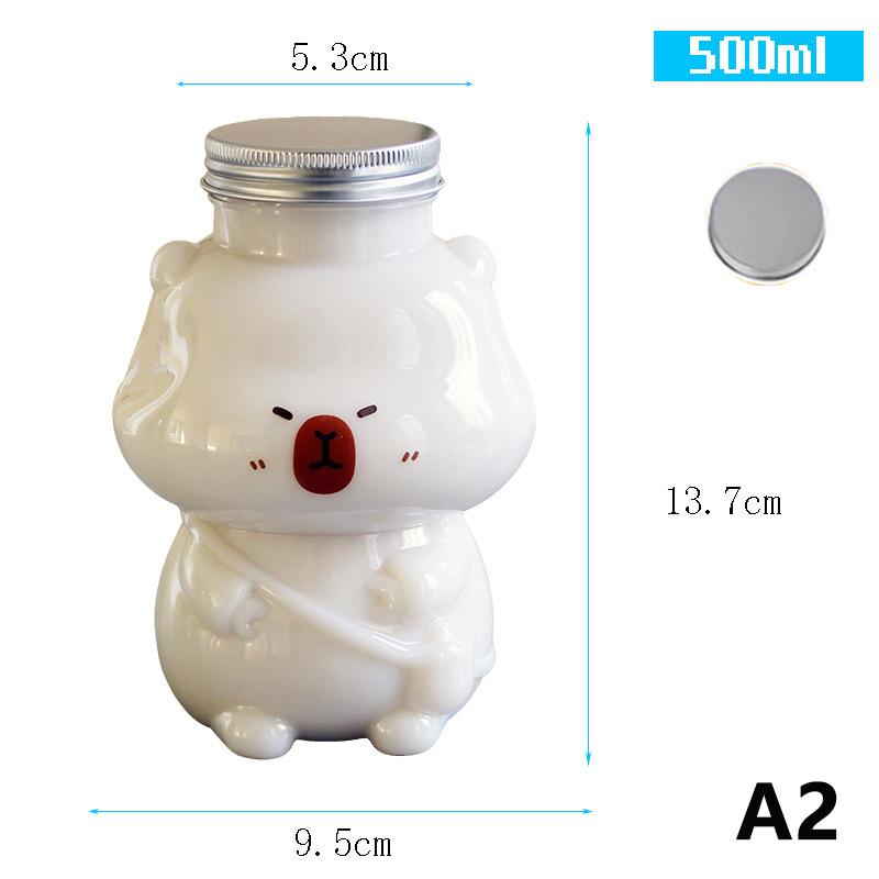 350/500Ml Capybara Milk Juice Tea Bottles Cartoon Shape Drink Bottle Plastic Transparent Beverage Cup Candy Biscuits Sealed Jar