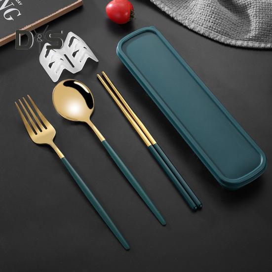 Stainless Steel Flatware Kit Korean Style Dust Proof Chopsticks Fork Spoon Dinner Set