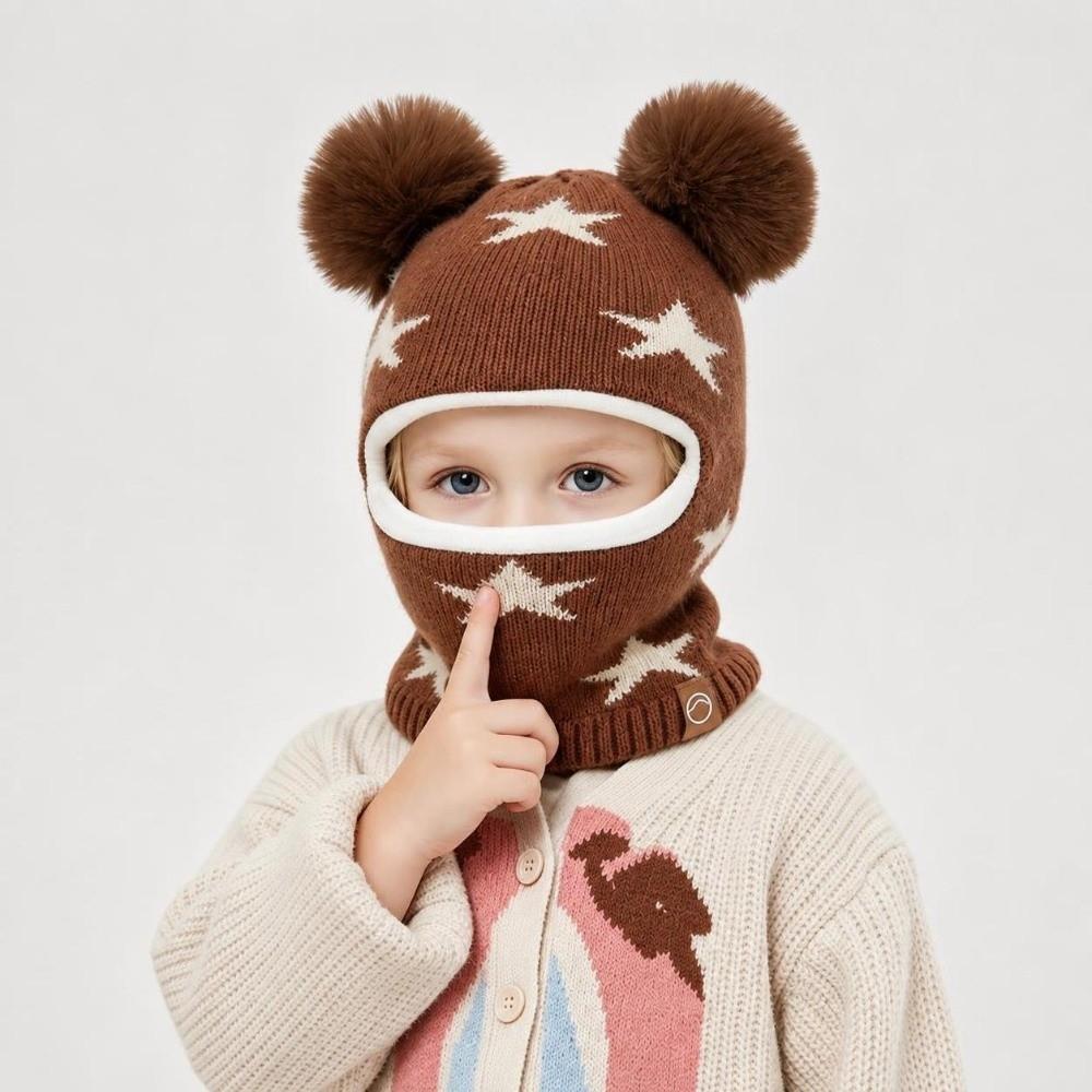 Ear Protection Winter Neck Gaiter Hat Acrylic Full Face Cover Hat Protective Pom Pom Hat For Boys