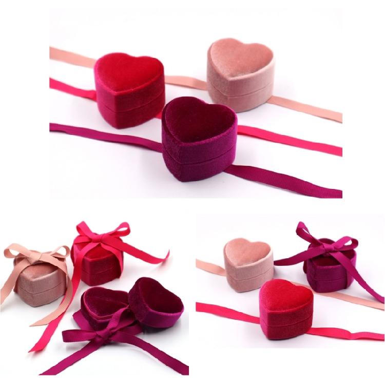 Cute Heart Shaped Jewelry Container Love Inspired Velvety Jewelry Box with Bowknot Rings Collection Case for Women