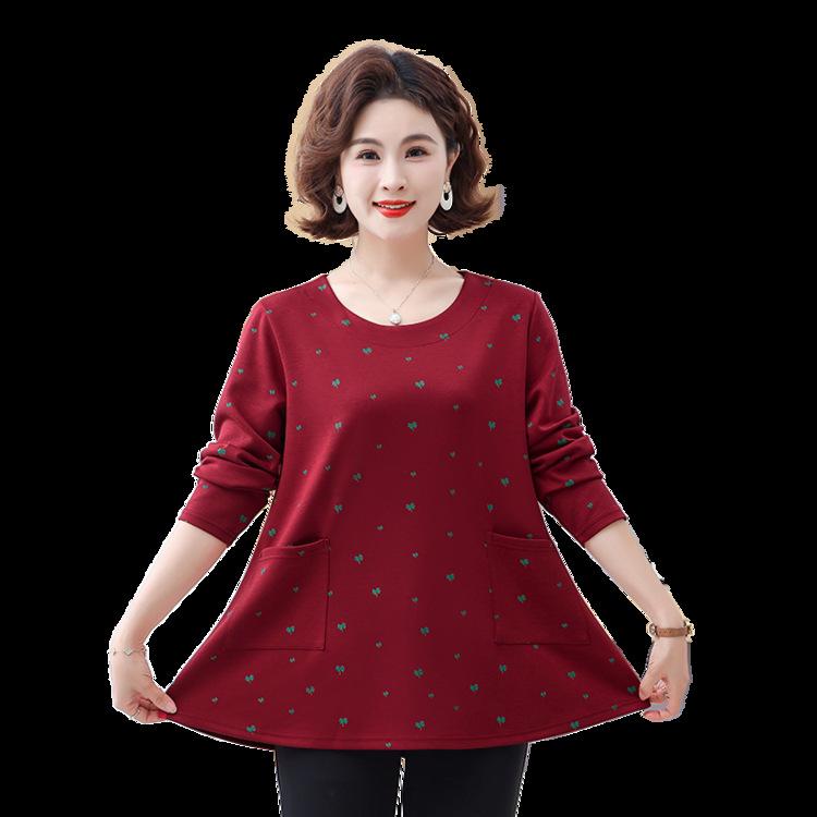 

Осенняя рубашка экстра-большого размера свободного кроя для женщин среднего и пожилого возраста 6XL (220-248 Jin) вино красного