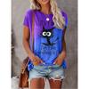 Damen-T-Shirt mit Katzenaufdruck, lockeres Kurzarm-Freizeitkleid, Oversize, Rundhalsausschnitt,