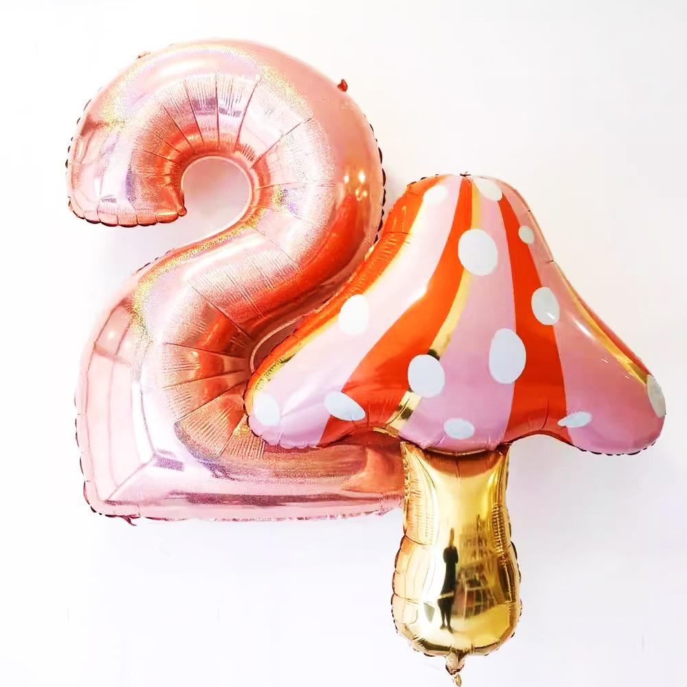Cute Cartoon Red Pink Mushroom Aluminum Film Balloon Outdoor Camping Picnic Photo Birthday Party Decoration Arrangement