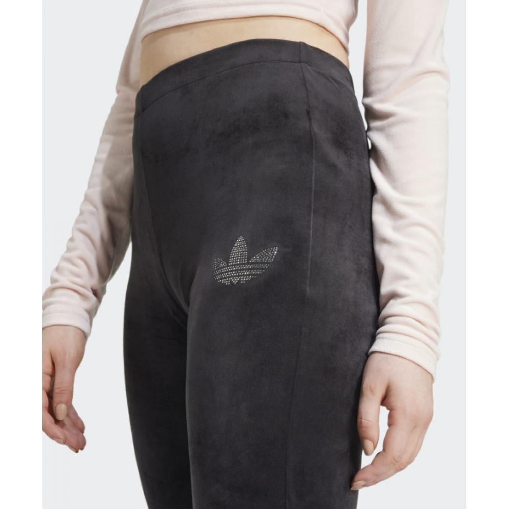 Adidas Rhinestone Trefoil Velvet Pants   Black Iy5468