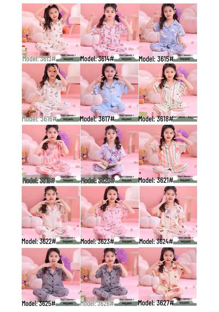 Kuromi Girls' Spring/Autumn Pajama Set with Short Sleeve Cardigan and Long Pants for Indoor/Outdoor Wear