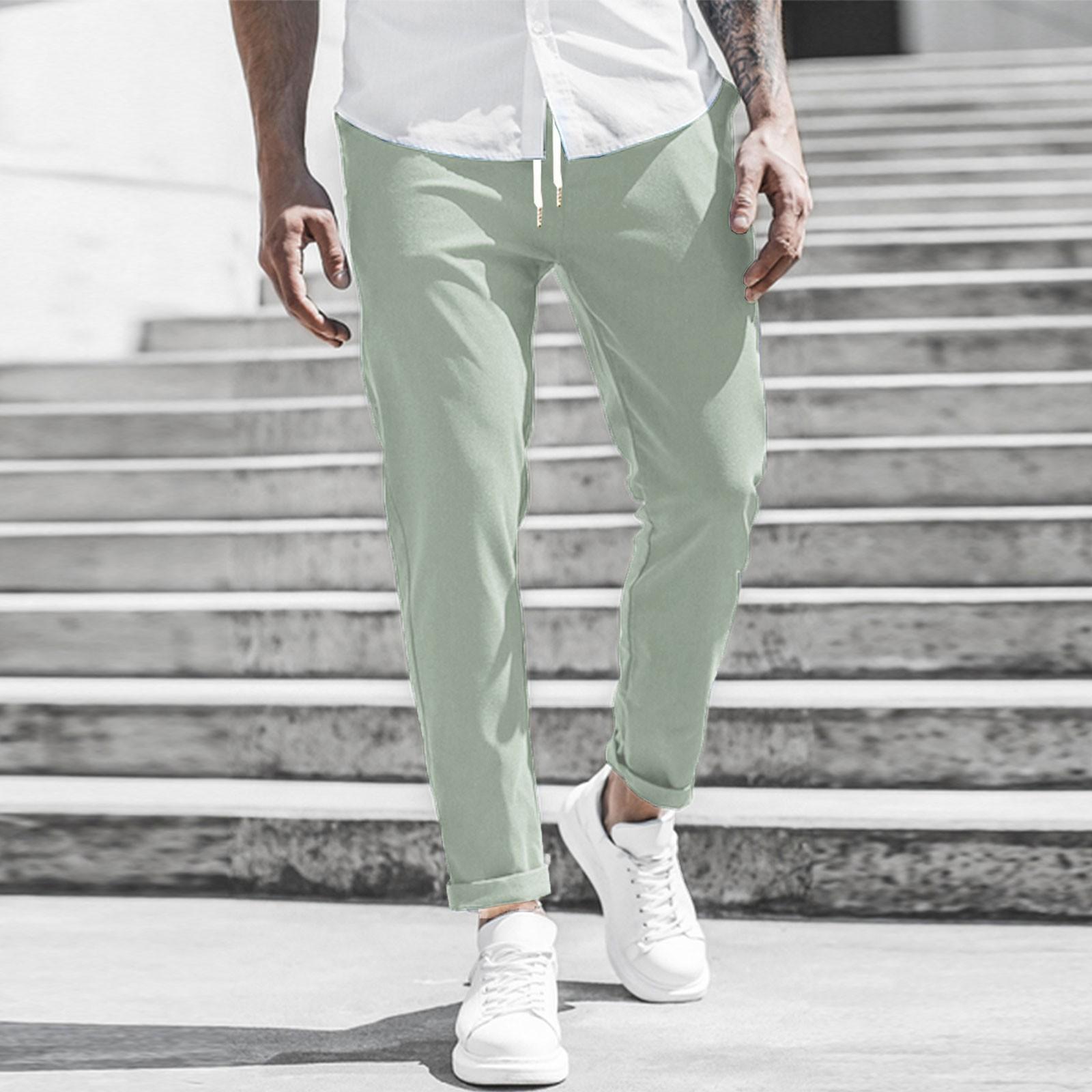 

Men s Casual Fashion Nine-point Pants Solid Color Casual Pocket Pants XXL світло-зелений колір