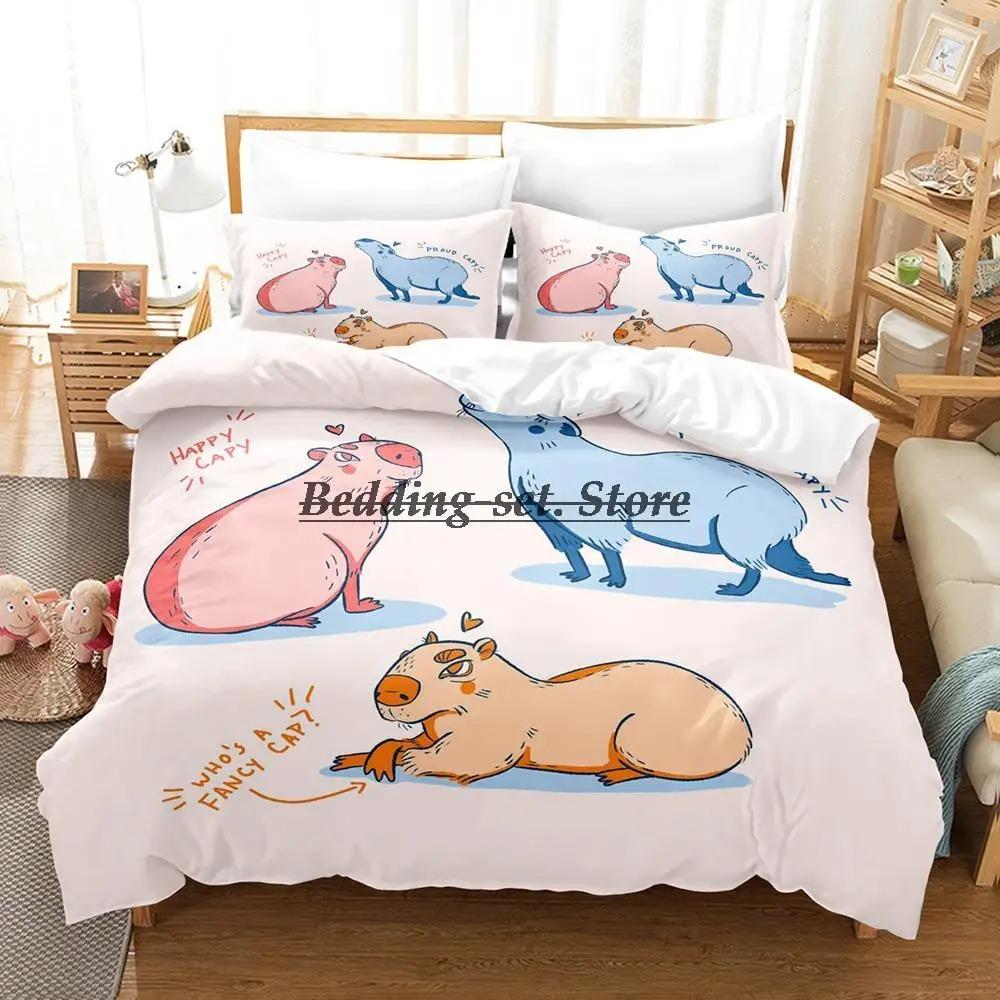Kawaii Capybaras 3D Bedding Set Single Twin Full Queen King Size Soft Duvet Cover Anime Bed Sheet Set for Adult Kids