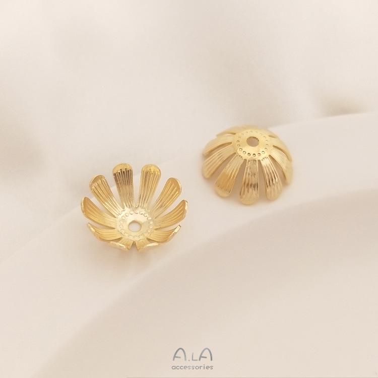 14K Light Gold & 18K Real Gold Daisy Bead Cap Jewelry DIY Accessories
