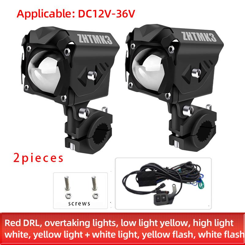 Motorcycle Spotlight Fog Light Low High Beam Headligh With Red DRL Auxiliary Flash Lamp For Off Road Driving Light  ATV UTV Truck With Wiring Harness