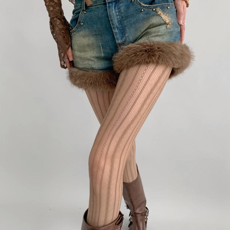 Women Sexy Hollowed Lace Solid Pantyhose Stockings Vintage Rhombus Striped Geometric Jacquard Fishnet Tights Leggings