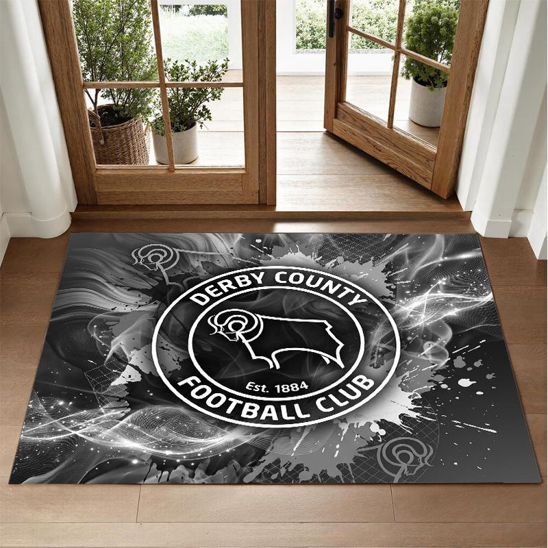 Derby County Football Design Crystal Velvet Rug Soft Decorative Mat for Bedroom Entrance