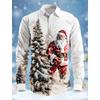 Christmas Theme Fashion Men's Casual Long Sleeve Shirt Breathable Tops Santa Claus Themed Stylish Pattern Full Sleeve Shirts
