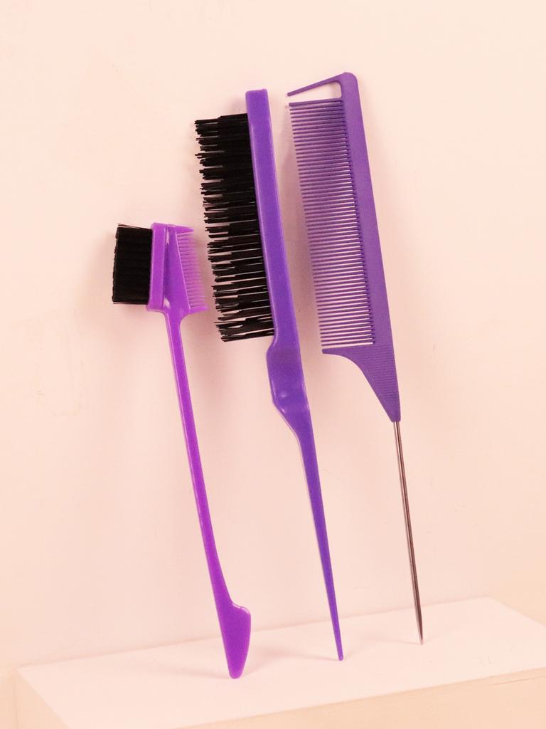 3pcs hair styling comb set with split braids, stainless steel ponytail comb, hair salon styling tool Special for real hair wigs