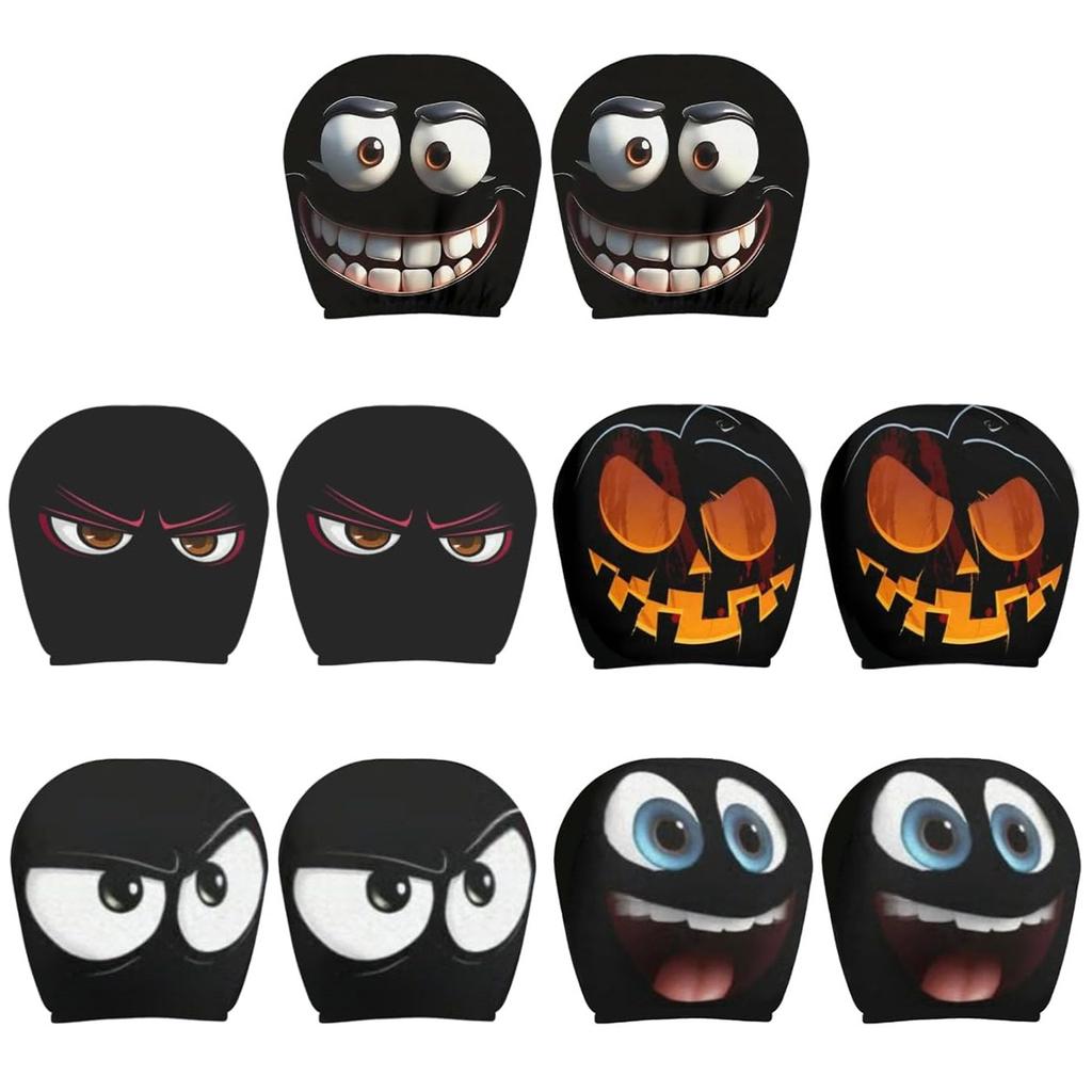 2pcs Car Seat Headrest Cover Halloween Spooky Face Car Headrest Covers Soft Vehicle Accessories Car Interior Decoration Supplies
