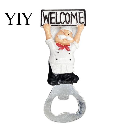Kitchen Gadgets for Barbecue Grill Refrigerator Magnet Bottle Opener, 3D Cartoon Chef Resin Beer Cute Decor Home Soda Manual Can Punch Opener